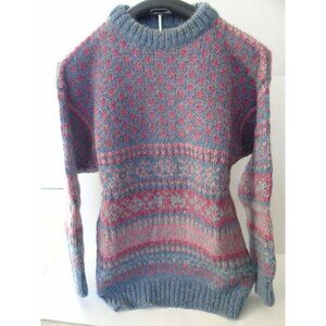 Vintage Womens 1980's Nikolai Knits Sweater Made in Denmark Pink Blue Medium